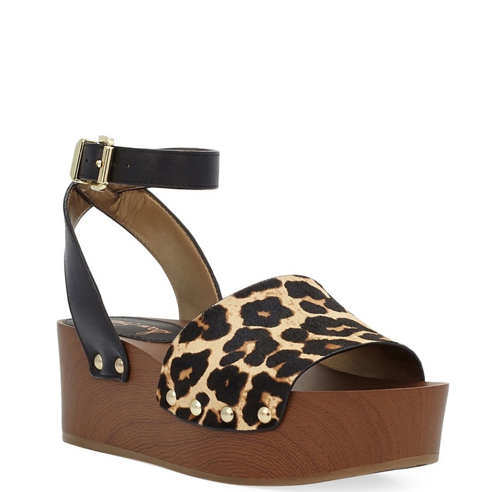 Sam Edelman cheetah real fur wooden wedge